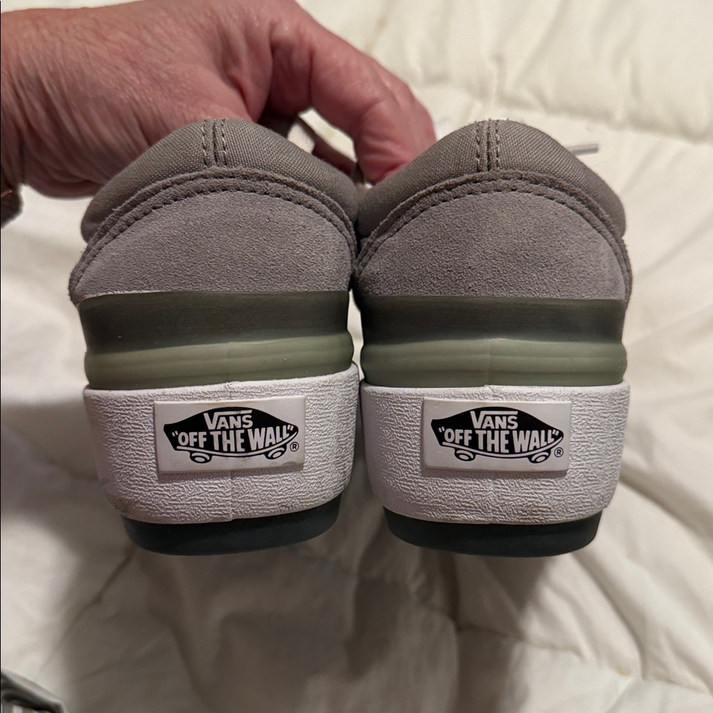 Vans Platform New Era Suede Sneakers in Light Gray and White and Green - Picture 7 of 7
